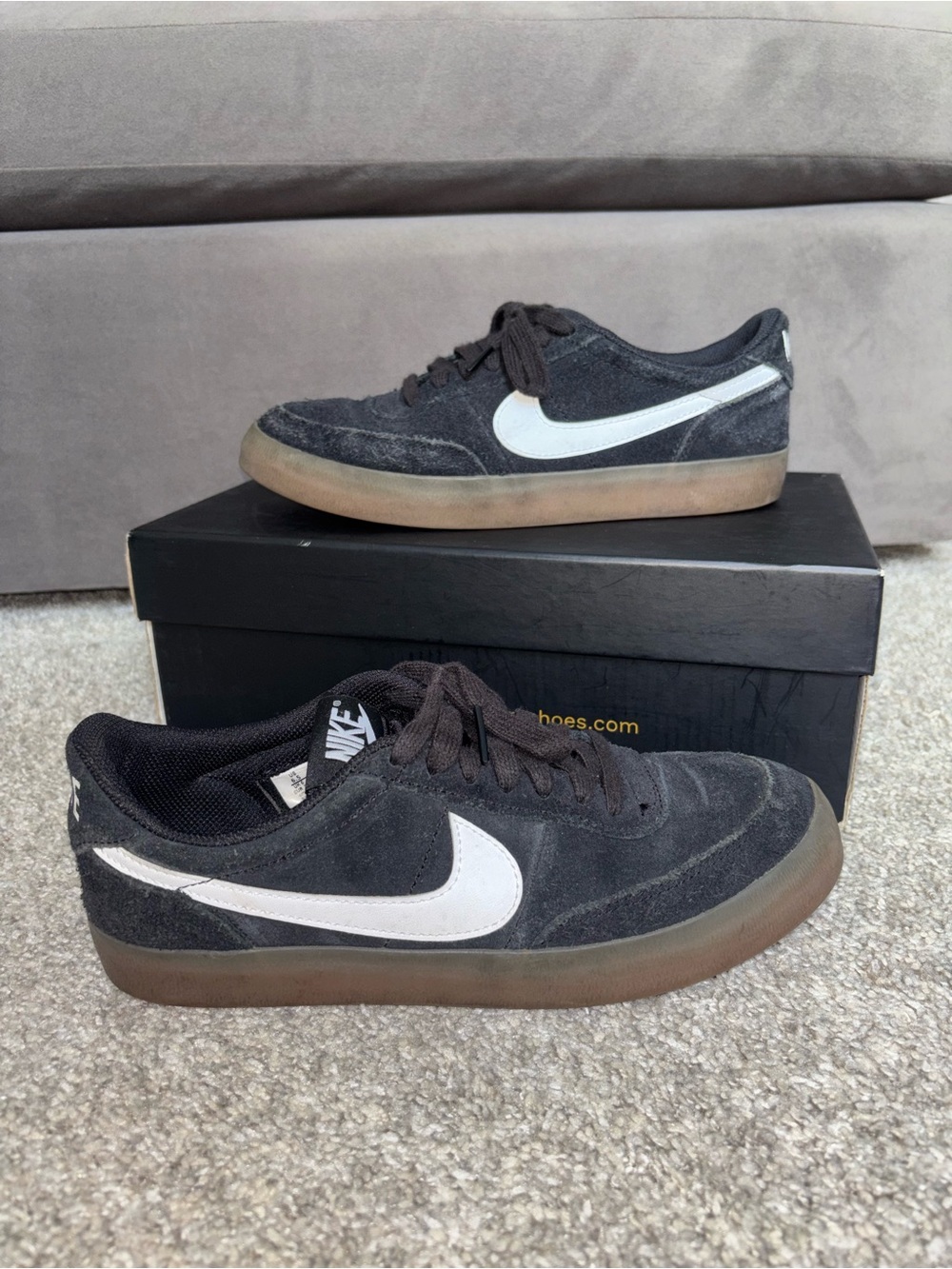Nike Killshot 2 Men’s Black Suede Sneakers with White Swoosh and Gum Sole